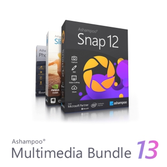 ชุดโปรแกรม Ashampoo Multimedia Bundle 13 รวมโปรแกรมมัลติมีเดียคุณภาพสูง อาทิ โปรแกรมจับภาพหน้าจอ อัดวิดีโอหน้าจอ ทำสไลด์โชว์ และโปรแกรมแต่งรูป คุ้มค่า